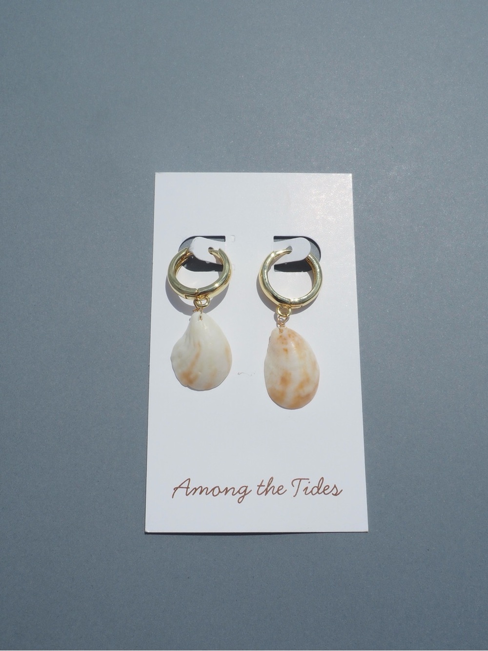 Gold Hoop Shell Drop Earrings - Cream/Beige